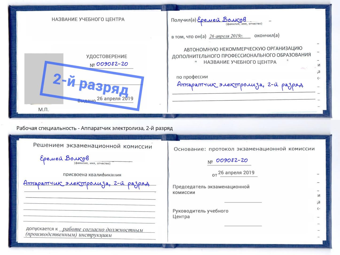 корочка 2-й разряд Аппаратчик электролиза Куйбышев