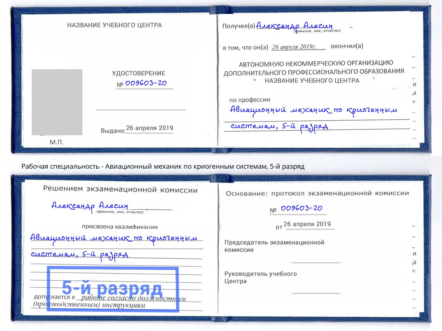 корочка 5-й разряд Авиационный механик по криогенным системам Куйбышев