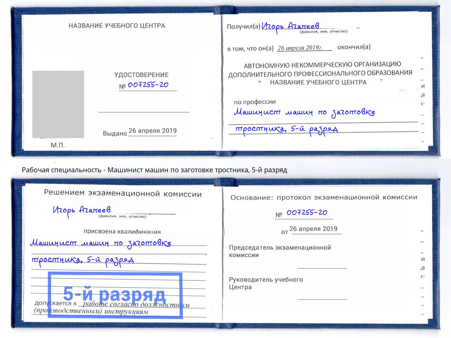 корочка 5-й разряд Машинист машин по заготовке тростника Куйбышев