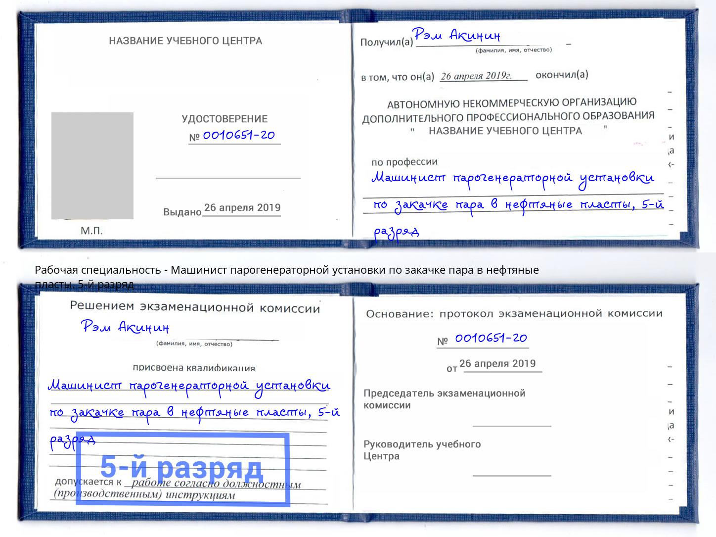 корочка 5-й разряд Машинист парогенераторной установки по закачке пара в нефтяные пласты Куйбышев