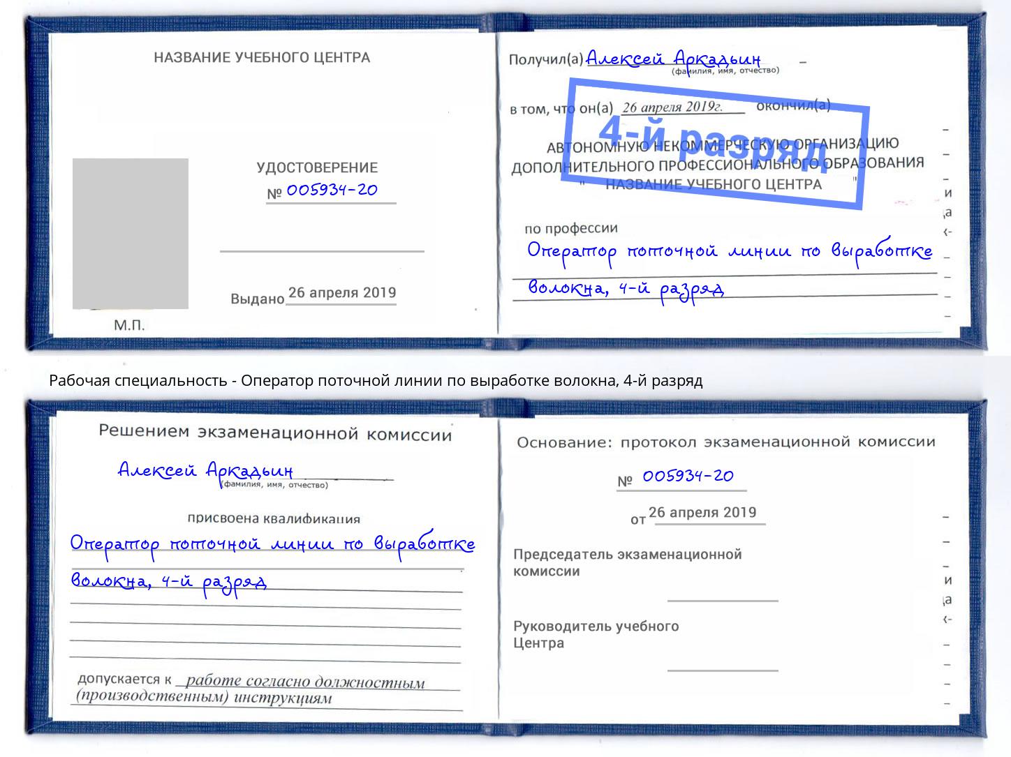 корочка 4-й разряд Оператор поточной линии по выработке волокна Куйбышев