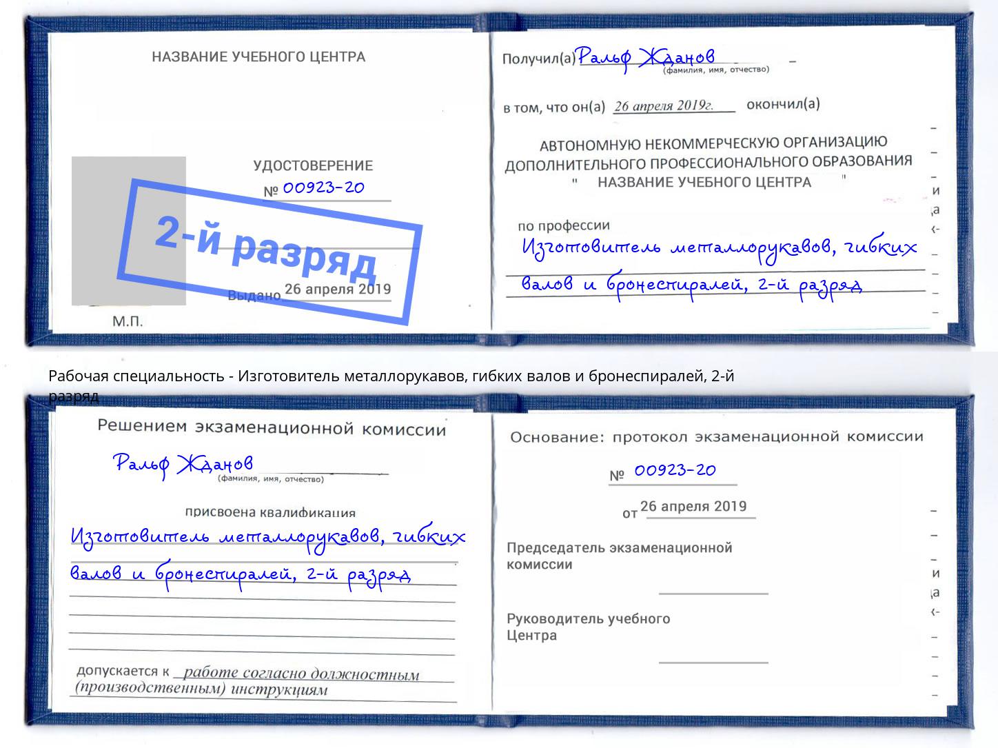 корочка 2-й разряд Изготовитель металлорукавов, гибких валов и бронеспиралей Куйбышев